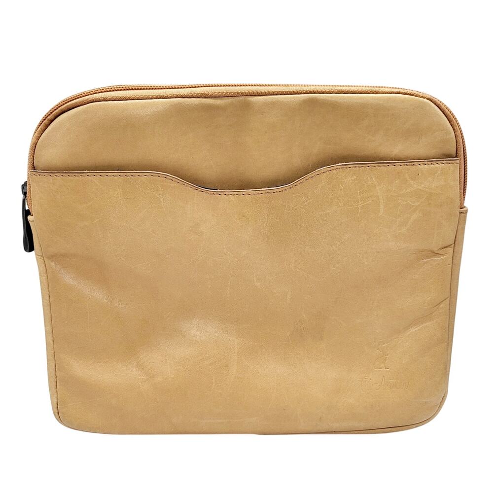 Tri-Antler Tan Leather Padded Lined Multi-use Tablet Laptop Pouch Unisex
